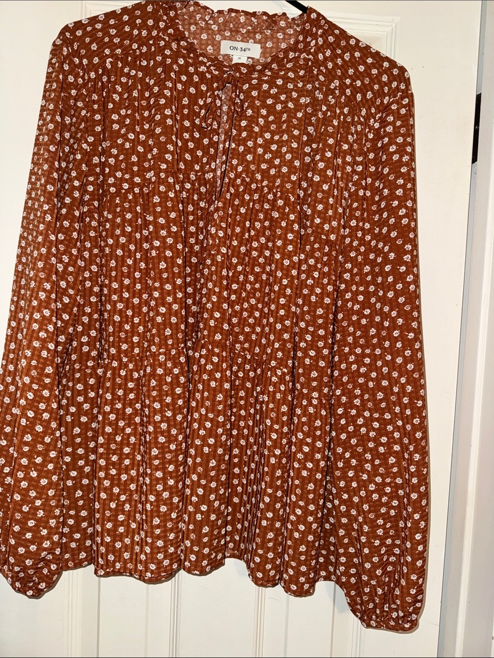 Macy’s On 34th Rust Floral Pleated Women’s shirt.